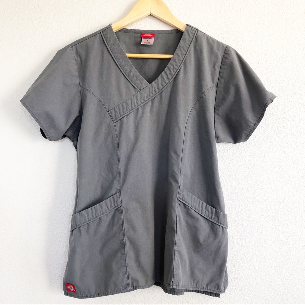 Dickies Gray Medical Scrub Top Sz Small